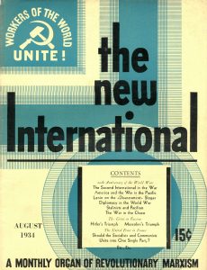 Couverture de la revue 'The New International' (15¢, août 1934)